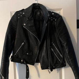 Zara leather jacket with embellishments and graffiti on back